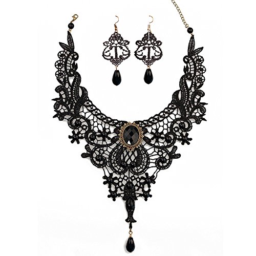 Black lace necklace earrings set,joytong lace pendant c…
