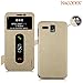 Nacodex - Lenovo Golden Warrior A8 A806 - Pudini [Flip Cases] Slim Filp Two View Luxury Genuine Leather Cover Case [ View Window ] Pu Leather, Fold Stand & Windown Open Case [ Easy to Fit 2015 ] (Lenovo A8 Golden Warrior / A806 (Gold))