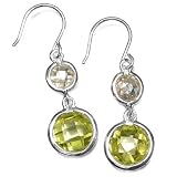 Sterling Silver Canary and Peridot Cubic Zirconia Circle Drop Earrings