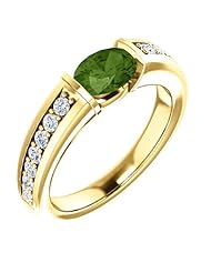 18K Yellow Gold 7.00x5.00mm Oval Cut Green Tourmaline and Diamond Ring -- LIFETIME WARRANTY