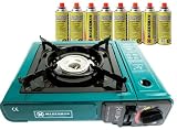 PORTABLE GAS COOKER STOVE + 8 BUTANE BOTTLES CAMPING