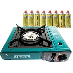 PORTABLE GAS COOKER STOVE + 8 BUTANE BOTTLES CAMPING