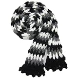 Handmade Acrylic Scarf for Teens - Crocheted 100% by Hand in Black and White II (70 inches long)
