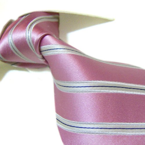 Towergem XL 100% Silk Pink Stripe Woven Tie For men Necktie Extra Long
