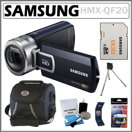 Samsung HMX-QF20 Wi-Fi HD Camcorder with 20x Optical Zoom and 2.7-inch Touchscreen in Black + Samsung 8GB SDHC + Carrying Case + Accessory Kit