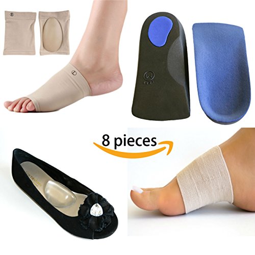 LifeLux Plantar Fasciitis Arch Support Pain Relief Value Pack. 1 Pair 3/4 Length Arch Support Insoles, Heel Cushion For Plantar Fasciitis Treatment, Back Pain; 2 Self Adhesive Gel Arch Support Shoe Inserts For Flat Feet, Knee Pain; 2 Arch Support Ban