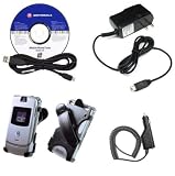 OEM MOTOROLA PHONE TOOLS 4.0 CD + USB SYNC DATA CABLE + CAR CHARGER + TRAVEL HOME WALL CHARGER + SWIVEL BELT CLIP HOLSTER for MOTOROLA RAZR V3 SERIES
