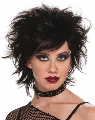 80's Punk Rock Vixen Black Costume Adult Wig
