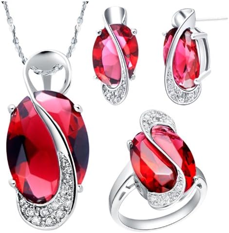 Four Pieces Ruby Red "Russian Egg" Platinum-plated Fashion Jewelry Set with Imported Crystal Elements