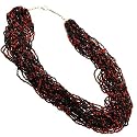 Beautiful 30 Strand Red and Black Seed Bead Necklace - Handcrafted in India - 30'' in Length