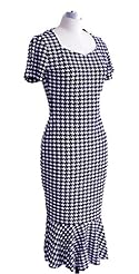 Sexy Belted Short Sleeves Cotton Mermaid Houndstooth Print  Dress
