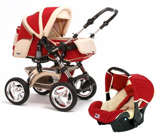 wheels-4-babies presents: Full Travel System CITY DRIVER - design RED*CREAM - expensive accessories included - 32 different colourings in our shop
