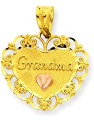 14K Two Tone Gold Grandma Heart Charm Pendant Jewelry