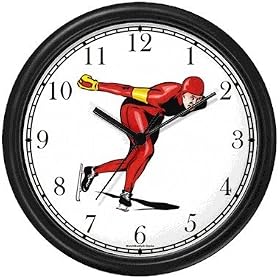 Man Speed Skater Ice Skating Theme Ice Skating Wall Clock by WatchBuddy Timepieces (Slate Blue Frame)