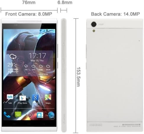 Kingzone K1 5.5 Inch Android 4.3.9 Phablet Unlocked Smartphone, MTK6592 1.7GHz Octa Core, 2GB RAM + 16GB ROM GSM &amp; WCDMA (White)