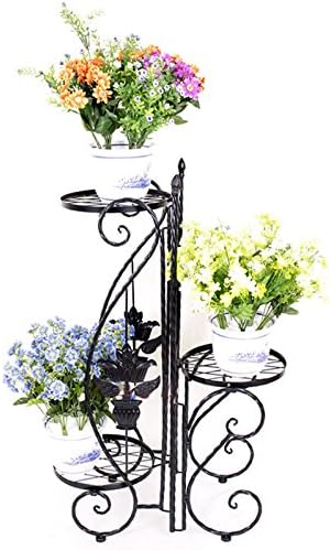 3 Tier Folding Plant Stand Indoor, 3 Tiered Pots Holder Stands Outdoor Metal, Planter Flower Holder Display (Black)