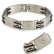 Men's Stainless Steel 14mm Cubic Zirconia Rubber Link Bracelet 8.5"