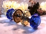 Conversion Set From Standard Knob to Cobalt Blue Crystal Glass with Brass