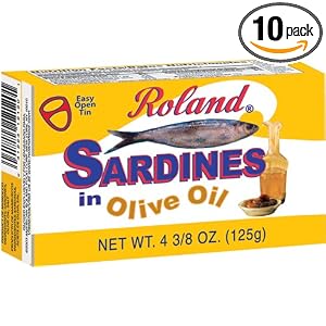 Roland Plain Sardines in Olive Oil, 4 3/8-Ounce Cans (Pack of 10)