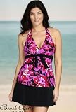 Beach Belle Flower Burst Halter Skirtini Swimsuit - Women's Swimsuit Plus Size Swimsuit