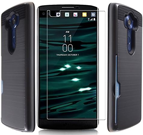 [Heavy Duty][ Drop Protection] Dual Layer Armor [1 Card Slot] Full Body Protective Hybrid Wallet Case Card Slots cover for LG V10 (Titanium Grey)