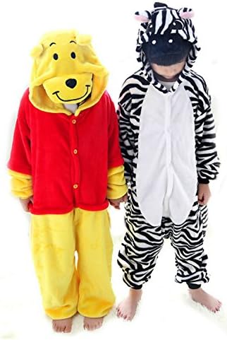 Tjia Winter Kid Cosplay Flannel Zebra Animal Pajamas (XS (41"- 45"), Zebra)