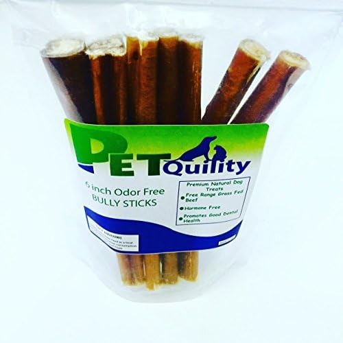6-INCH All-Natural Bully Sticks by PetQuility (8 Count), Free Range and Grain Free, Grass Fed Premium Beef, Naturally High in Protein, Absolutely No Growth Hormones, Made in the USA, USDA/FDA APPROVED