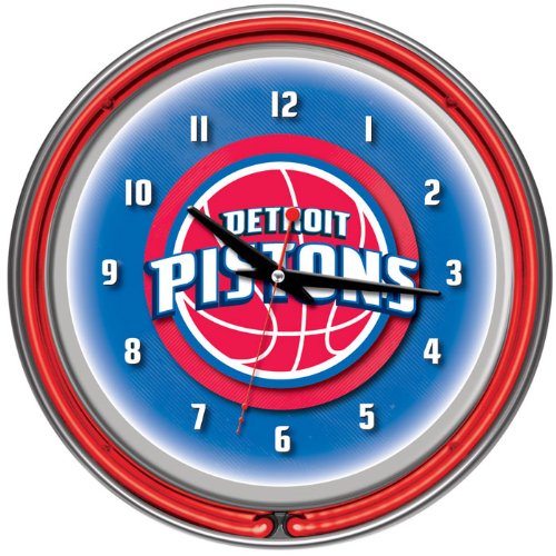 NEW Detroit Pistons NBA Chrome Double Ring Neon Clock (Game Room Products)