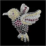 Cubic-zirconia Rhodium Finish Sterling Silver Hummingbird Pin
