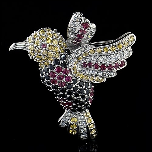 Cubic zirconia Rhodium Finish Sterling Silver Hummingbird Pin