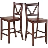 Winsome Victor 2-Piece V-Back Counter Stools, 24-Inch, Brown