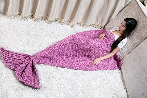 Linchi® Teen Adult Crochet Mermaid Tail Handmade Blanket Summer Snuggle Mermaid Cozy Color Red