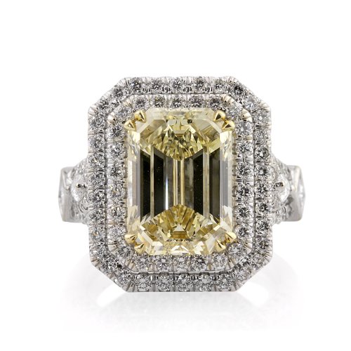 7.37ct Fancy Brownish Yellow Emerald Cut Diamond Engagement Anniversary Ring