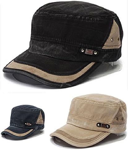 xzqiang New Fashion Men Women Unisex Stitching Washed Distress Cap Adjustable Classic Army Plain Vintage Hat Cadet Military Baseball Cap Black