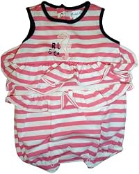 Infant Girl's Ralph Lauren Polo Romper Pink with White Stripes Size 3 Months
