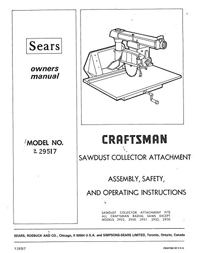 1974 Craftsman 9-29517 Radial Arm Saw-Dust Collector Attachment Instructions
