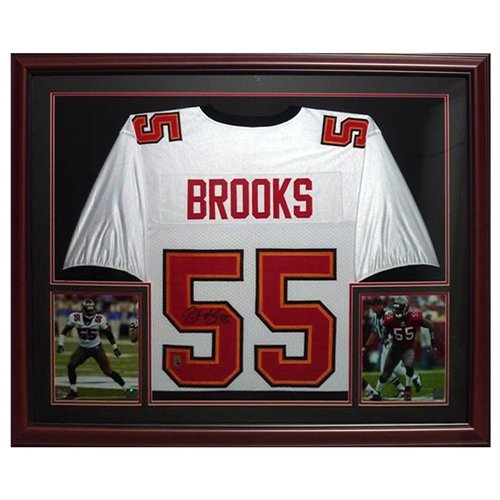 Derrick Brooks Autographed Tampa Bay Buccaneers (White #55) Deluxe Framed Jersey - Brooks Holo