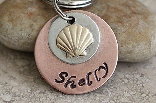 Nautical sea shell pet tag or key chain made of pure copper, brass, and nickel silver soldered and handmade at time of order 1 inch size