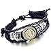 Flongo Men's Women's Alloy Black Leather Bracelet Bangle Cuff Bronze Lion Head Surfer Wrap Braided Biker Adjustable Fit 8~11 inch
