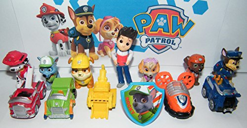 Nickelodeon PAW Patrol Toy Figure Set of 13 with the 6 Puppies, 5 Vehicles, Ryder and a Special ToyRing!