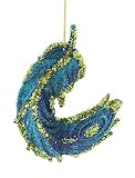 Blue, Green & Purple Glittered Peacock Feather Christmas Ornament