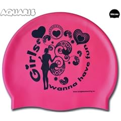 Silikon Badekappe / Silicone swim cap "Girls wanna have fun" - PINK 1farbiger Druck