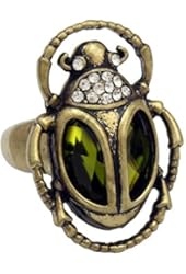 Q&Q Fashion Vintage Egyptian Cleopatra khepri Scarab Beetle Faux Emerald Gemstone Stretch Finger Ring