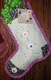 Victorian on White Ice Quilt with Blue Field of Flowers and Hot Pink Christmas and Gifts Hanging Stockings of Quilting Fabric Handcrafted Keepsakes Personalized with Picture Frames
