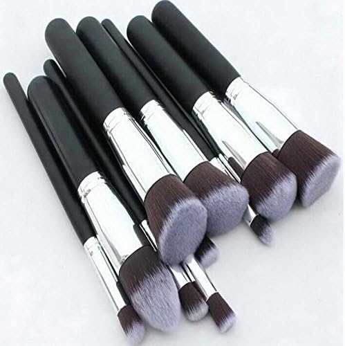 Huanwei 2015 New Premium Synthetic Kabuki Makeup Brush Set Cosmetics Foundation Blending Blush Eyeliner Face Powder Brush Makeup Brush Kit (Black/silver)