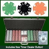 500 Casino Grade Striped Dice 11.5 gram Poker Chips w/ Free Timer Dealer Button. Premium Composite Clay Poker Chips, Includes Aluminum Case.