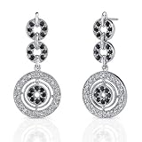 Ultra Elegant: Sterling Silver Celebrity Style Dangle post Earrings with Black Sapphire and CZ Diamonds