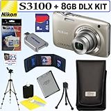 Nikon Coolpix S3100 14 MP Digital Camera (Silver) + Nikon Case + 8GB Deluxe ....