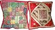 2 Pink Red Vintage Sequin India Sari Pillows Cushion Covers