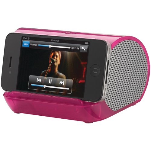 iHome iHM9PT Portable MP3 Player Speaker System (Pink Translucent)
